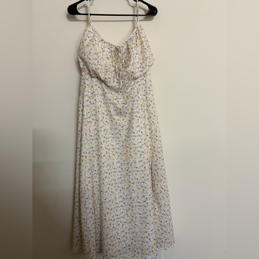 Rebdolls White and Yellow Floral Midi Dress